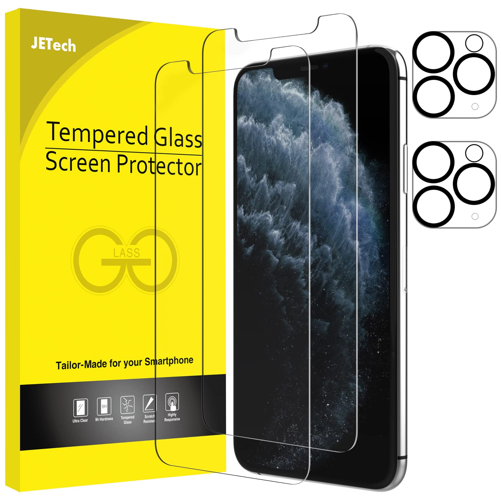 JETech Screen Protector for iPhone 11 Pro 5.8-Inch with Camera Lens Protector, Tempered Glass Film, 2-Pack Each — image 1
