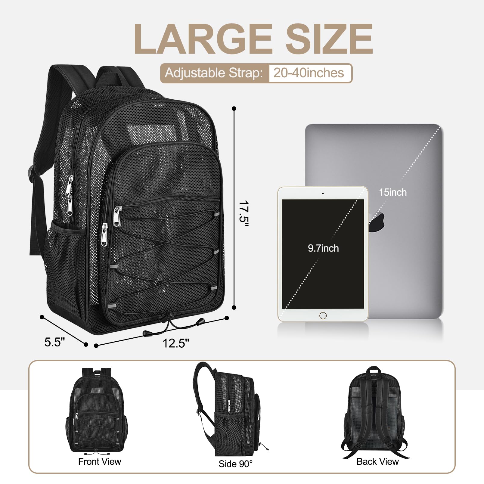Busiuw Heavy Duty Mesh Backpacks for Adults, Mesh School Bags for Boys and Girls, See Through School Bags with Adjustable Straps for Swimming, Fitness, Sports, Carry Portable Oxygen Concentrators