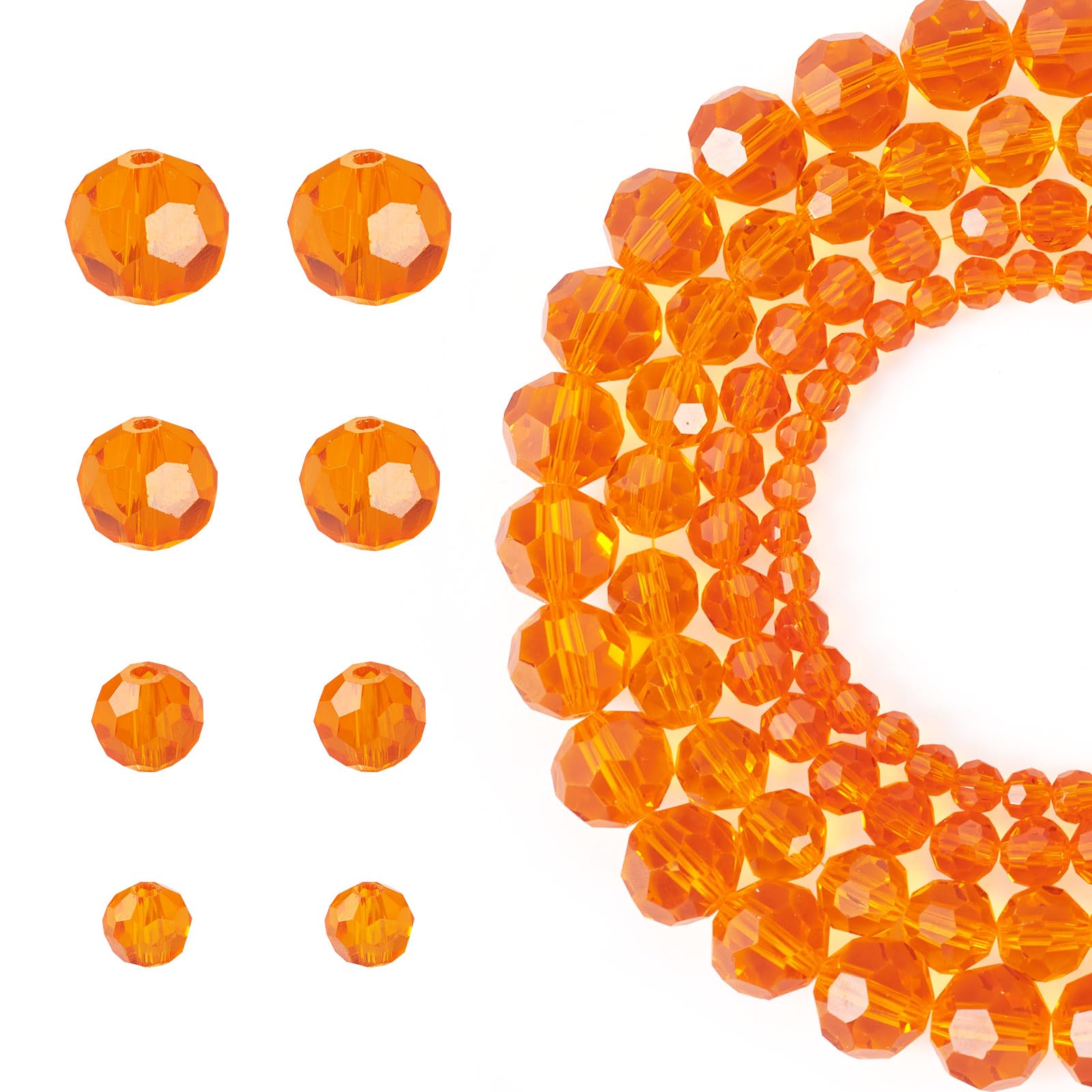 Crafans 4 Strands Imitate Austrian Crystal Glass Beads Strands 4mm/6mm/8mm/10mm Faceted Round Glass Spacer Beads Bulk for DIY Bracelet Jewelry Making, Orange-Red