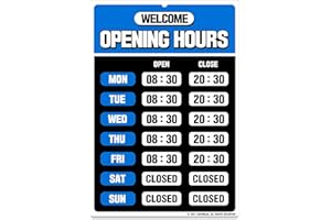 GEEKBEAR Opening Hours Sign (02. Blue) – Business Hours Sign - Store Hours Sign – Hours of Operation Signs for Business – Open Sign with Hours – Store or Office Hours Sign Changeable