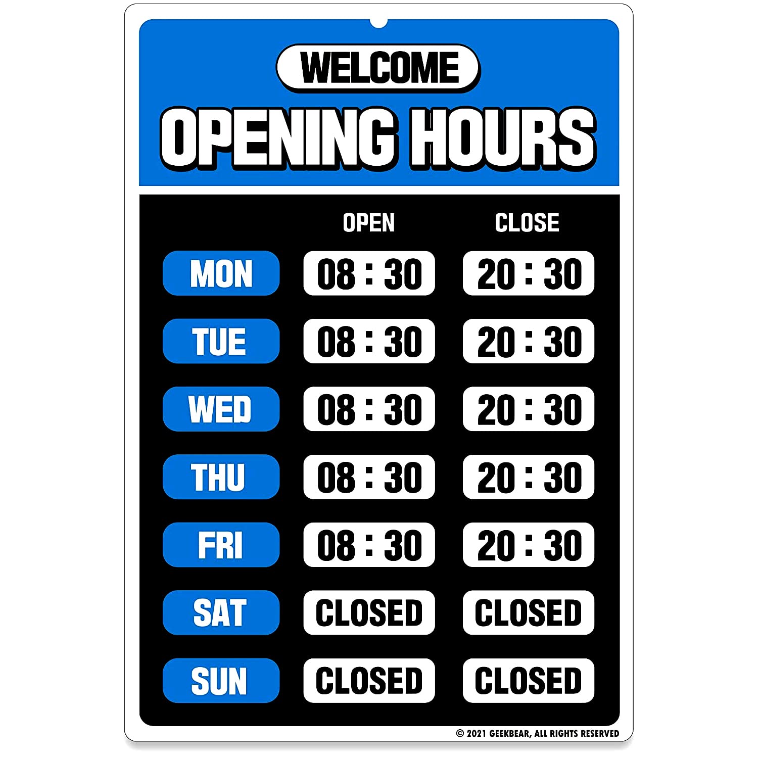 GEEKBEAR Business Hours Sign Kit for Store Glass Door - PET, 7.9 x 11.9 in (02. Blue)