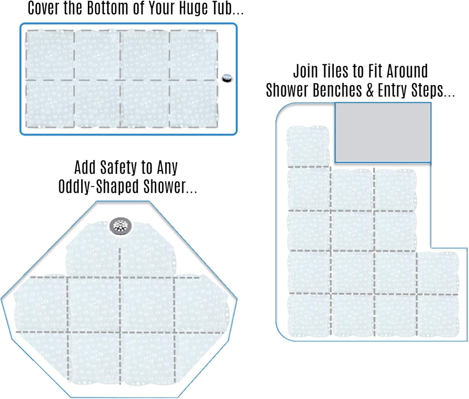 SlipX Solutions Versatile Expandable Bath & Shower Safety Mat System Fits Any Size Tub or Shower! (Custom Size, Clear): Health & Personal Care
