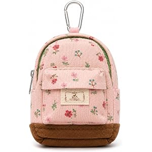 Mini Backpack Coin Purse Keychain, Floral Canvas Zipper Pouch (Pink)