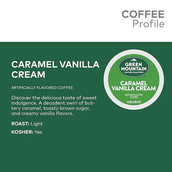 GREEN MOUNTAIN COFFEE ROASTERS CARAMEL VANILLA CREAM, SINGLE-SERVE KEURIG K-CUP PODS, FLAVORED LIGHT ROAST COFFEE PODS, 32 COUNT