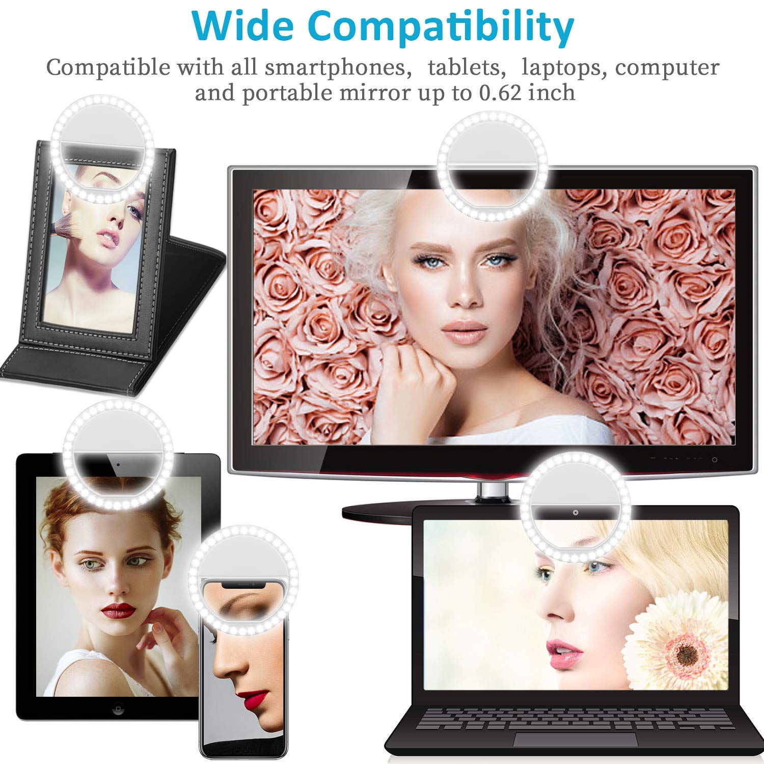 Selfie Ring Light, Rechargable 36 LED Natural Light Lighting Clip On Phone Tablet Laptop Photography Phone Camera Photos Video by Boiros