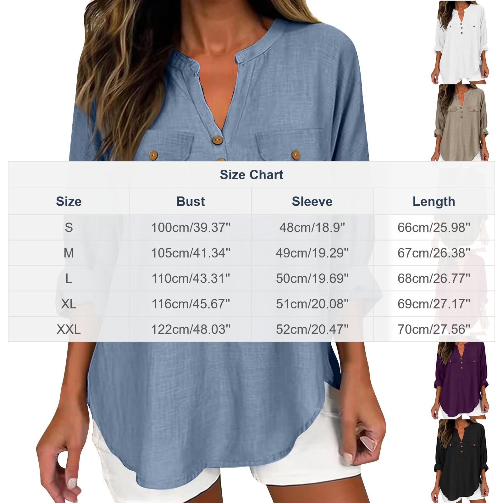 Summer Cotton Linen Tops for Women UK Long Sleeve Button Down Shirts Breathable Lightweight Linen Tops V Neck Pullover Casual Blouse Loose Fit Top for Work Office Wear UK 2026