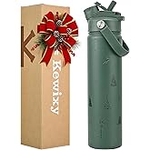 KEWIXY 24 oz Christmas Water Bottle, 2-in-1 Lid, Straw & Spout, Insulated, Leak Proof, Keep Cold, Stainless Steel, Metal, Reusable, Handle, Holiday Gift, Cupholder Friendly, Green Tree