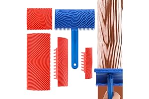 KRYSLANIX 5 Pack Wood Grain Tool,Woodgraining Tool Kit,Texture Pattern with Handle Roller Rubber Empaistic Graining Tool Paint Look Like Wood for DIY Wall Room Art Decoration