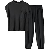 ANRABESS Women Two Piece Outfits Summer Sweater Vest Crop Top Pants Lounge Matching Set Travel Airport Beach Vacation Clothes