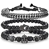 Dazylleco 3pc Mens Beaded Bracelets Silver Stainless Steel Chain Bracelet for Men Handmade Braided Bracelet Sets Jewelry Gifts for Men