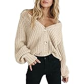 Women's Chunky Cardigan V-Neck Open Front Sweater Long Sleeve Knit Sweater Loose Casual Button Outerwear