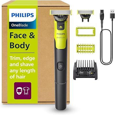 OneBlade 360 Face & Body mit App-Anbindung - elektrischer Rasierer, Trimmer & Bodygroomer, 2x 360 Klingen, verstellbarer Trimmaufsatz, 2x Körperaufsätze, für Gesicht & Körper (QP4631/30)