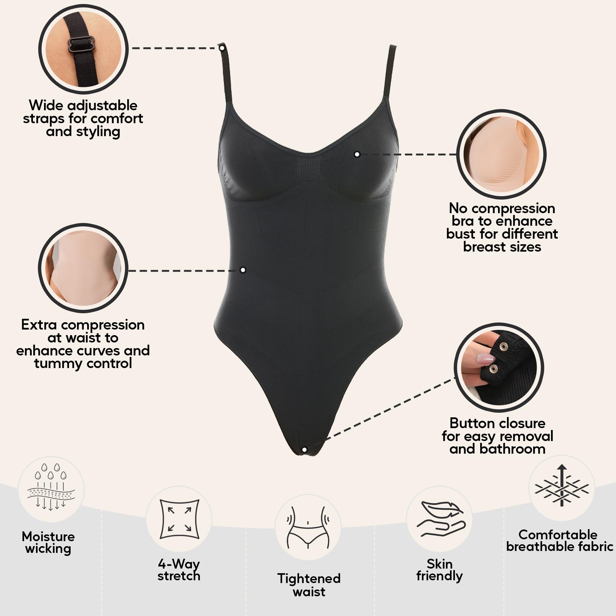 herslims Shapewear Tummy Control Bodysuit Thong or Brief: Sculpting Shaper Tank Top Bodysuits & Snatched Waist Body Suit