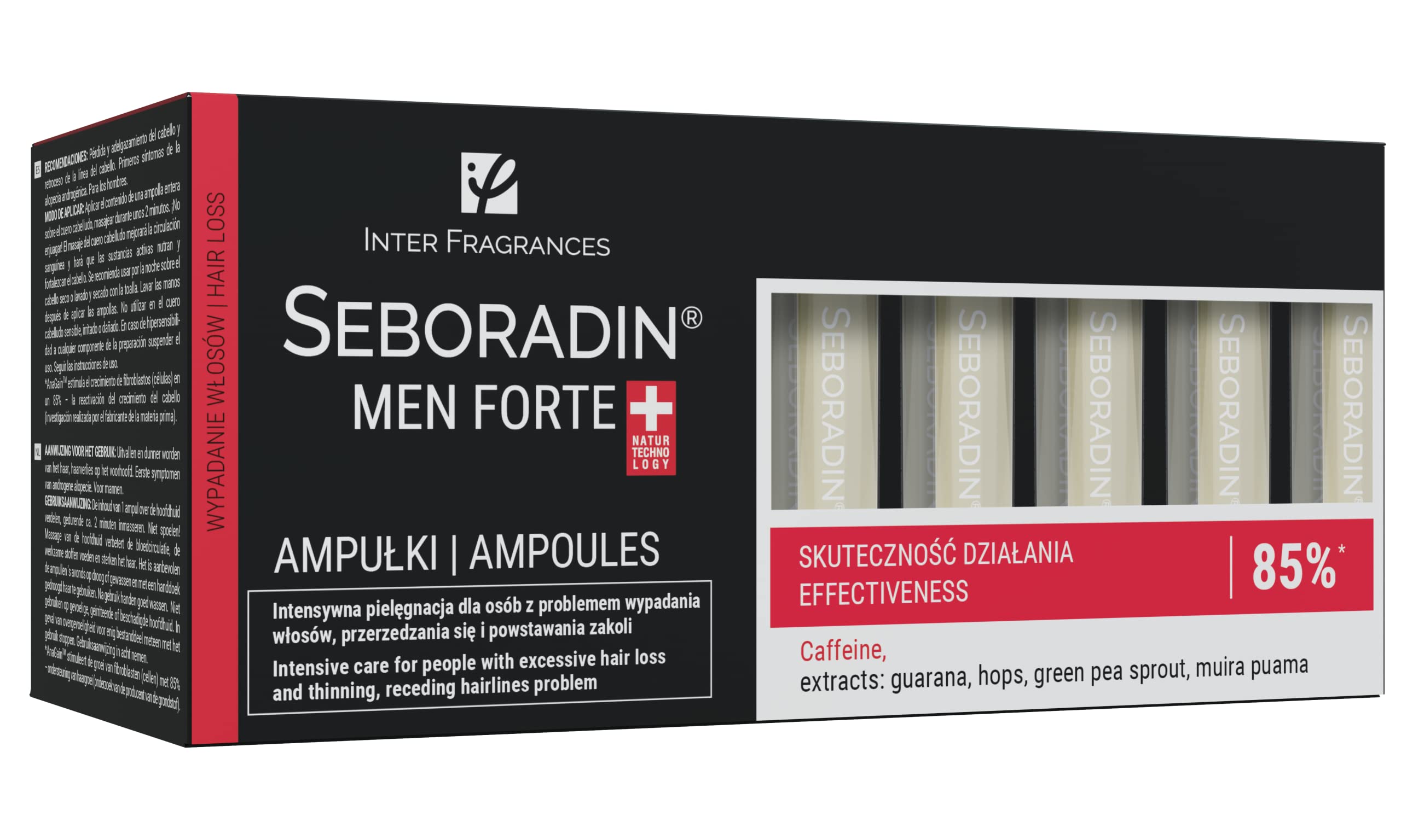 SEBORADIN Men Hair Growth Serum Ampoules 14 x 5,5 ml Anti Hair Loss Serum with Caffeine Chronic Hair Loss and Thinning Treatment Natural Extracts and Vitamins Hair And Scalp Treatment