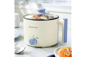 YOOLYQI Electric Hot Pot:1.5L Ramen Cooker,Dual Power Mini Portable Multi-Functional Lazy Pot for Pasta,Noodles,Egg,Soup, Non-Stick Noodle Cooker with Boil Dry Protection for Dorm,Office (Beige)