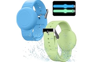 AGMZ Waterproof Air Tag Bracelet for Kids(2 Pack), Soft Silicone Hidden Wristband, Lightweight GPS Tracker Compatible with Apple Air Tag Watch Band for Child (Grow in Dark Blue & Green)
