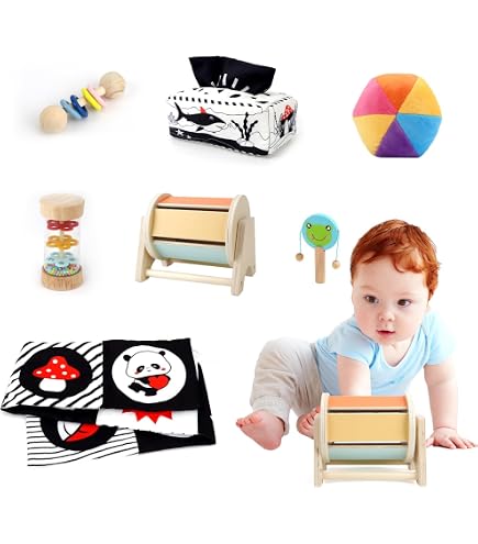 Adena Montessori Carte Bianco E Nero Per Neonati 3-4 Mesi Con Cornice In Legno E Specchio - Giocattolo Visivo - 2