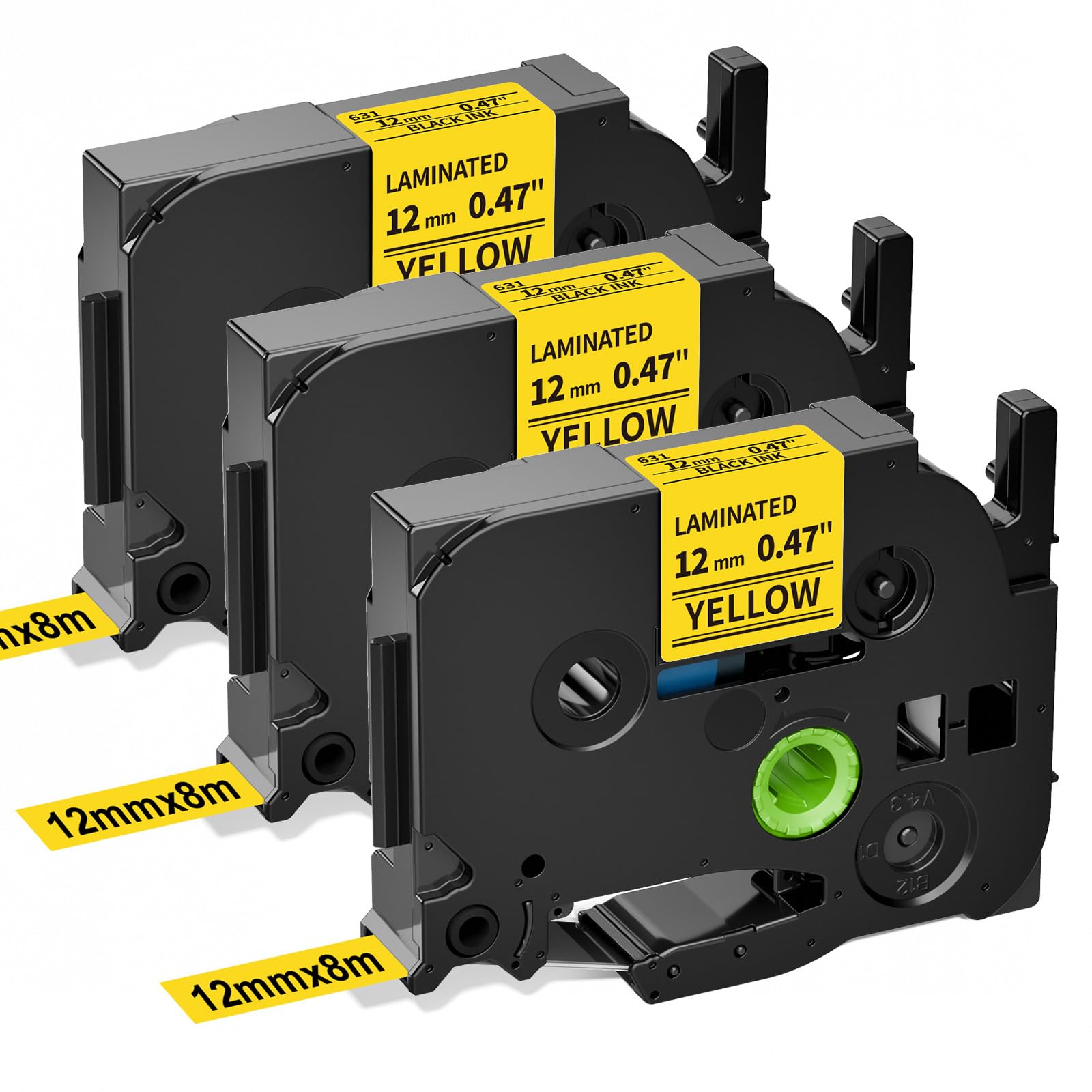3X Upwinning Tze-631 Yellow Label Tape 12mm Compatible with Brother Label Printer Tape 12mm Yellow TZe631 AZe-631, Replace for Brother P-Touch Labelling Maker PT-H110 P300BT H101C E110 H105 H200 D210