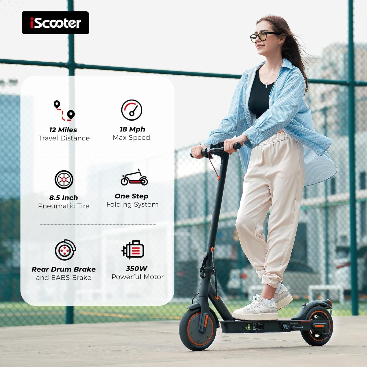 iScooter Electric Scooter for Adults, 23/18/12 Miles Long Range,22/19/18 Mph Top Speed, Commuting Electric Scooter with Cruise Control, Double Braking Systems Escooter for Adults and Teens