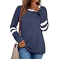 AUTOMET Womens Long Sleeve Shirts Color Block Casual Crewneck Tops Tshirt Basic Tee Fall Fashion Clothes Trendy Outfits
