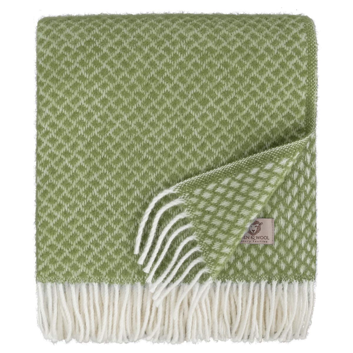 Linen & Cotton Beautiful Soft Wool Throw/Blanket Sofia - 100% Pure New Zealand Wool, Olive Green (130 x 170cm) Knee/Warm Plaid Sofa Bed Couch Settee Armchair Bedspread Single Double Lambswool