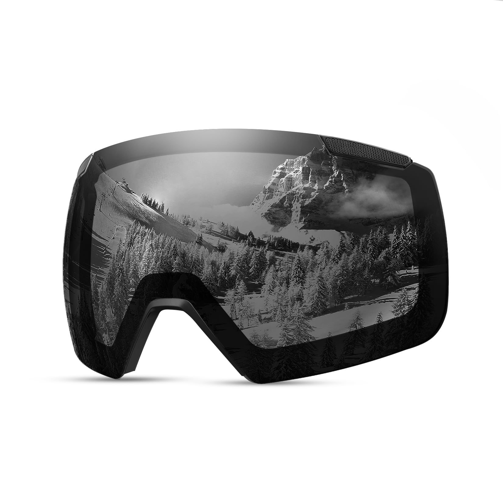 OutdoorMaster Ski Goggles Heron Replacement Lens, Magnetic Easy Lens Swap, Anti-fog, OVP Lens Wide Feild of Vision, Polarized Black Vlt 9%