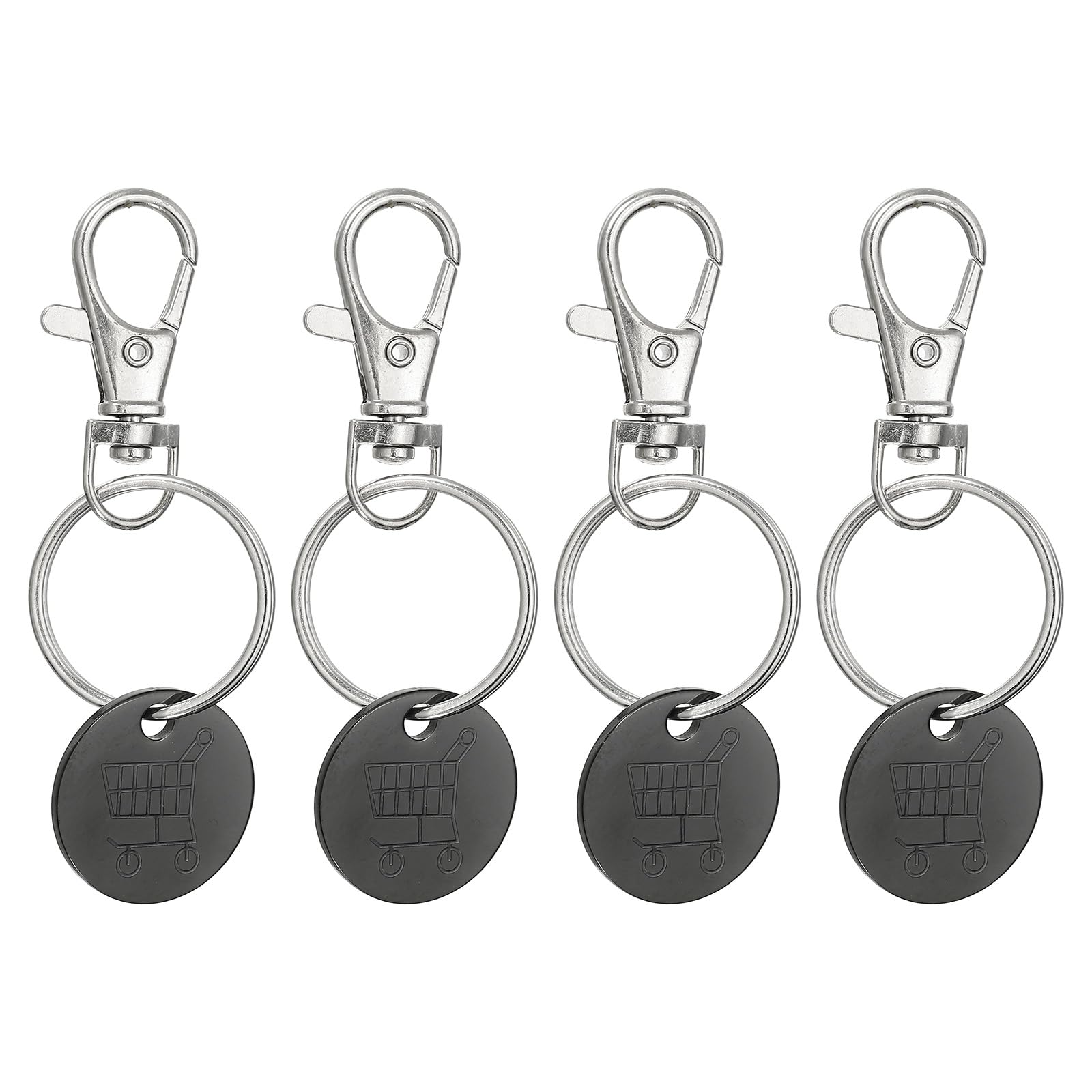 PATIKIL Shopping Trolley Token Key Ring, 4 Pack Stainless Steel Grocery Cart Remover Coin Keychain Unlock Release Key for Meters, Change, Black