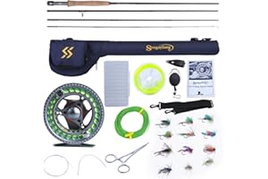 Sougayilang Fly Fishing Rod and Reel Combo, 4 Pieces Ultra Lightweight Portable Fly Rod and CNC Machined Aluminum Alloy Matte