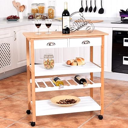 Amazon Com Mandycng Bamboo Rolling Kitchen Storage Utility Cart