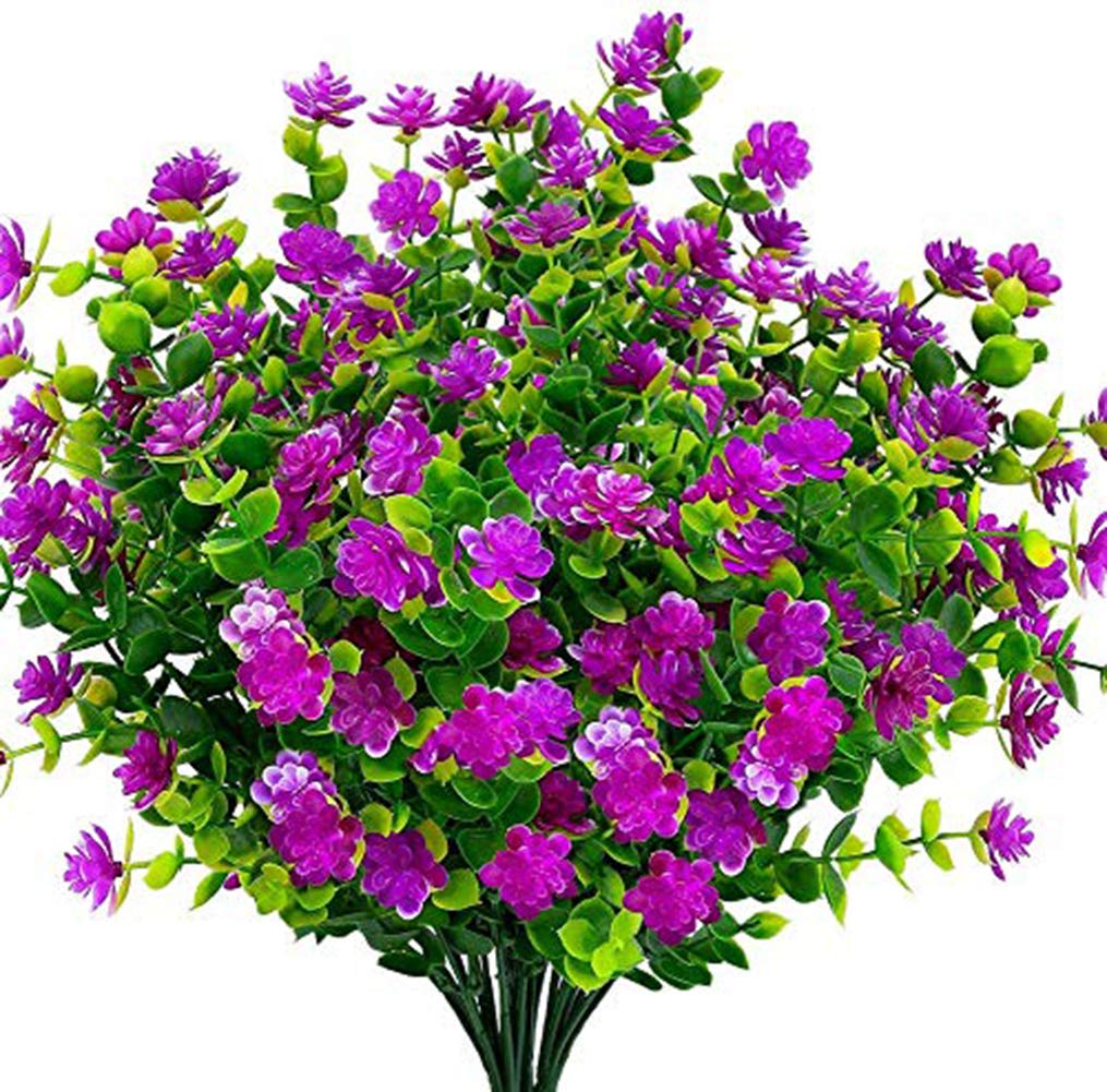 Ruiuzioong Artificial Fake Flowers, 4Pack Outdoor UV Resistant Greenery Shrubs Plants Indoor Outside Hanging Planter Home Garden Décor (Rose Red) — image 1