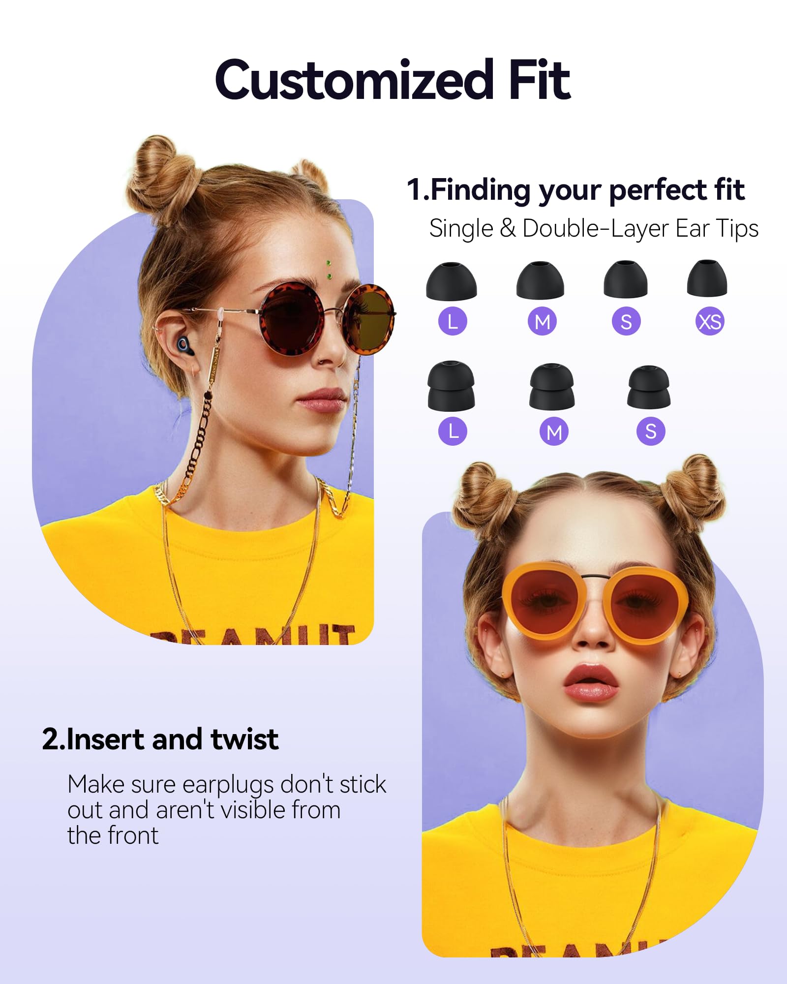 BIGOOD 50dB Ear Plugs for Sleeping, Ultralight Noise Cancelling Ear Plugs with 7 Tips (2 Types) Earplugs for Sleep for Concert, Work, Airplane, Hearing Protection Earplugs for Noise Reduction Black