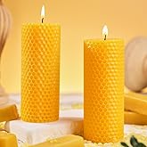 2pcs Natural Beeswax Pillar Candles, 2x5in Pure Honeycomb Beeswax Candles Bulk, Unscented Bees Wax Candle for Home,Prayer,Dripless Smokeless Organic 100% Pillar Candles