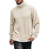 Angeun Mens Turtleneck Sweater Pullover Twisted Pattern Casual Loose Fit Thick Winter Long Sleeve Cable Knit Sweaters