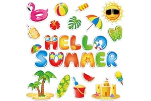 COHPOH AnyDesign 32 Pieces Summer Thick Gel Clings Beach Hawaiian Tropic Window Gel Decals Stickers Reusable Hello Summer Window Clings for Home Classroom Nursery Window Decals Summer Party Supplies Gift