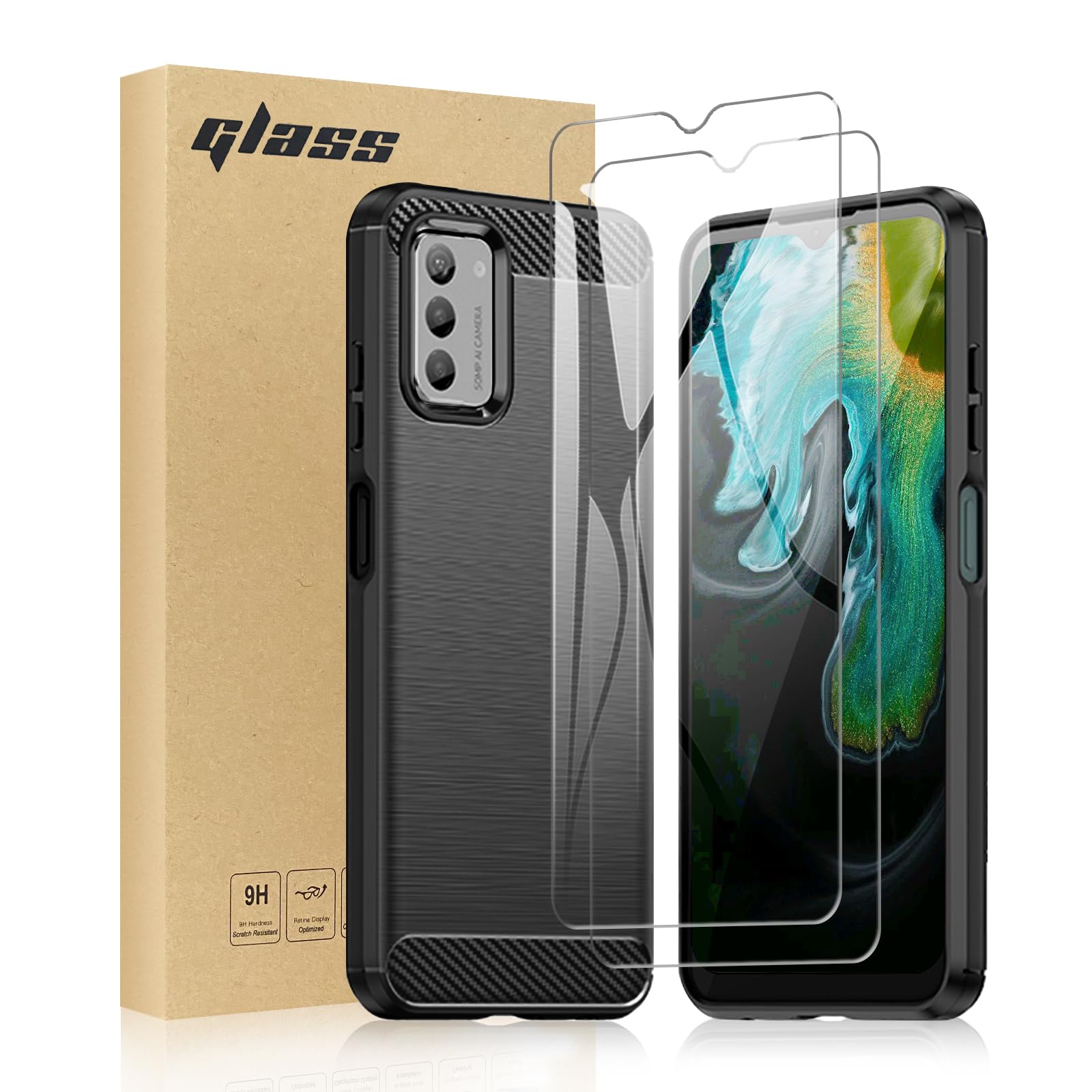 TailTech Case and Screen Protector for Nokia G42 Screen Protector and Case Nokia G42 Case and Tempered Glass,Brushed Stripe TPU Phone Cover with Shockproof Protection Black