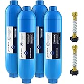 GLACIER FRESH RV/Marine Water Filter with 2 Flexible Hose Protector, Greatly Reduces Bad Taste, Odors, Chlorine and Sediment in Drinking Water, 4 Pack