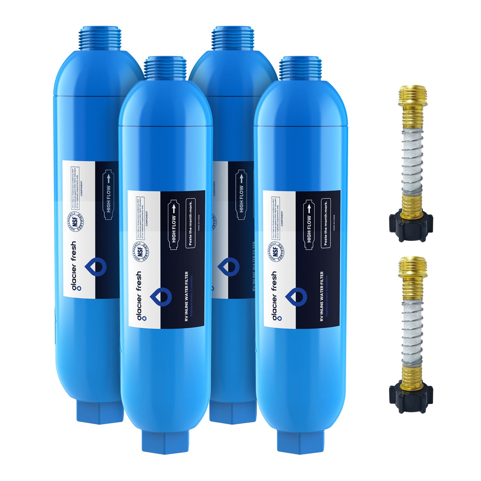 Photo 1 of GLACIER FRESH RV/Marine Water Filter with 2 Flexible Hose Protector, Greatly Reduces Bad Taste, Odors, Chlorine and Sediment in Drinking Water, 4 Pack
