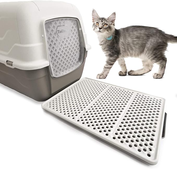 CatCentre® Luxury Hooded Cat Litter Tray Box + Sifting Large Mat Grey