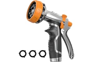 Garden Hose Nozzle, Heavy Duty Metal Water Hose Nozzle with 8 Adjustable Spray Patterns, High Pressure Hand Sprayer with Flow