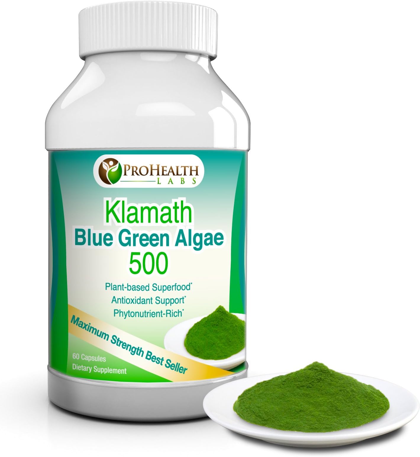Prohealth Labs Klamath Lake Blue Green Algae - More Effective Than Spirulina or Chlorella – Best Super Nutrient Grown From the Clean Pure Source of Klamath Lake, 500mg 60ct Gel Capsules