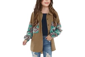 Imily Bela Girls Aztec Print Corduroy Jacket Fall Button Down Long Sleeve Shirt Overszied Shacket