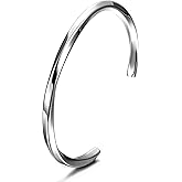 CIUNOFOR Stainless Steel Cuff Bracelets for Men, Men’ Silver Metal Simple Bangle Bracelet, 8.5 inches Inner Circ., Twisted Bracelet for Adult, Viking Jewelry Gift
