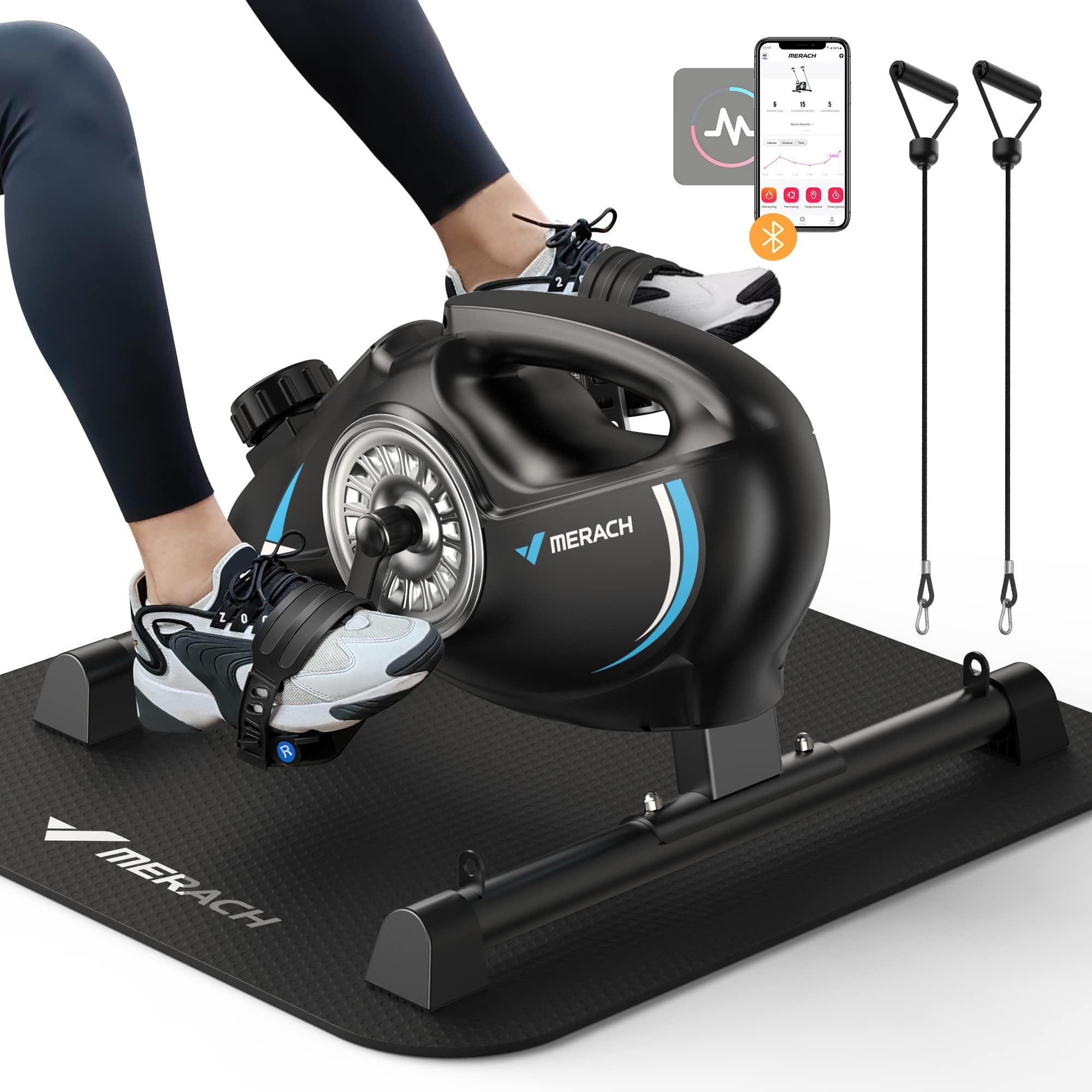 Photo 1 of Under Desk Bike Pedal Exerciser, Quiet Magnetic Mini Exercise Bike with MERACH App for Arm, Leg Recovery, Physical Therapy, Smooth Foot Desk Cycle with 2 Resistance Bands & Non-Slip Mat