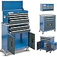LARBANKE 8-Drawer Rolling Tool Chest with Wheels and Door, Sliding Drawer, Stainless Steel Countertop, Large Workbench Forming Tool Chest for Garage Workshop