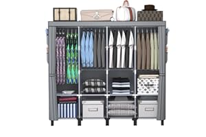 Portable Wardrobe, Large Capacity Closet Storage with Cloth Cover, Dustproof, Waterproof, Side Pockets, Simple Wardrobe Organ