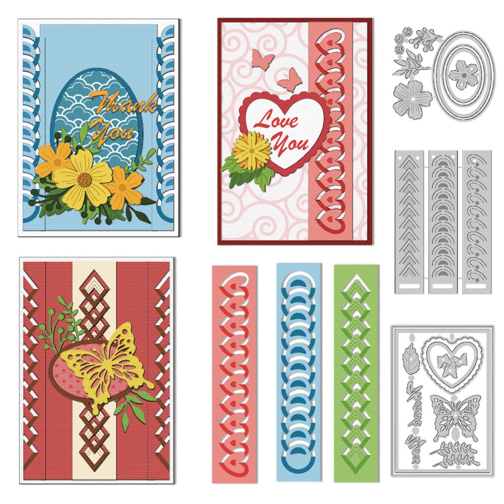 DELORIGIN Folded Edges Cutting Dies Card Making Die Stencil Metal Butterfly Flower Border Die Cuts Card Scrapbooking Embossing Template Dies for Greeting Cards Craft Paper Album Invitation Decor