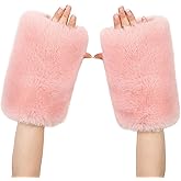 LA CARRIE Women Fingerless Faux Fur Gloves Smooth Furry Soft Fuzzy Plush Winter Cold Warmer Cuffs Black White for Girls
