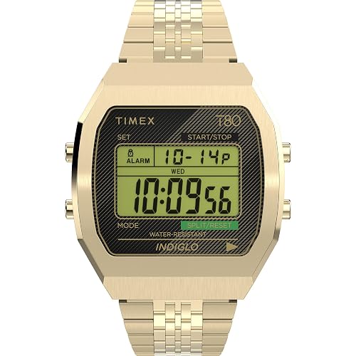 Timex Unisex T80 36 mm Watch - Gold-Tone Stainless Steel Band Digital Dial Gold-Tone Case TW2V74300