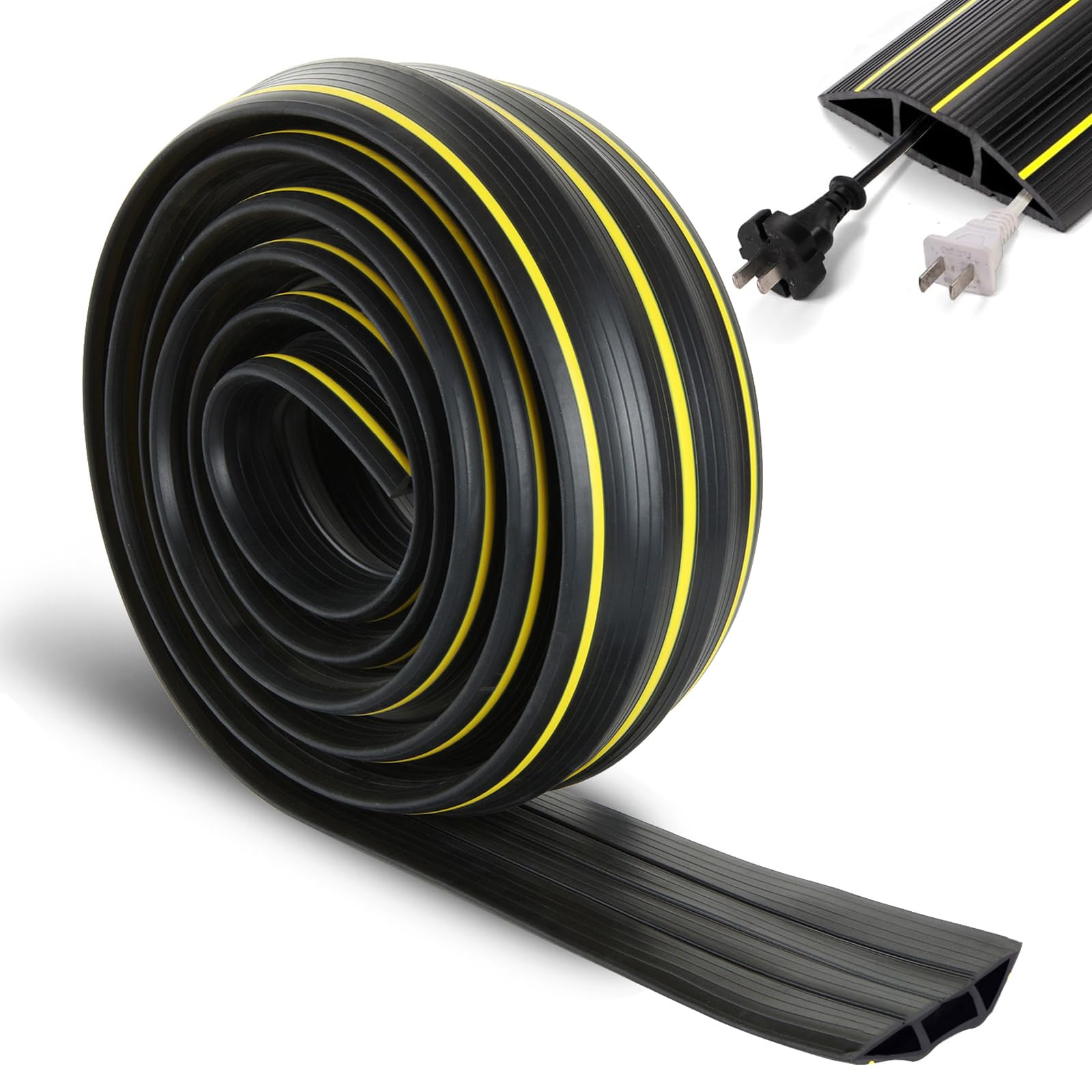 LOLYSIC Floor Cable Cover - 3m 10ft Floor Cable Protector, 3 Cord Channels Wire Covers for Cables, Rubber Floor Cables Protector for Home Office Factory Garage Workshop Warehouse