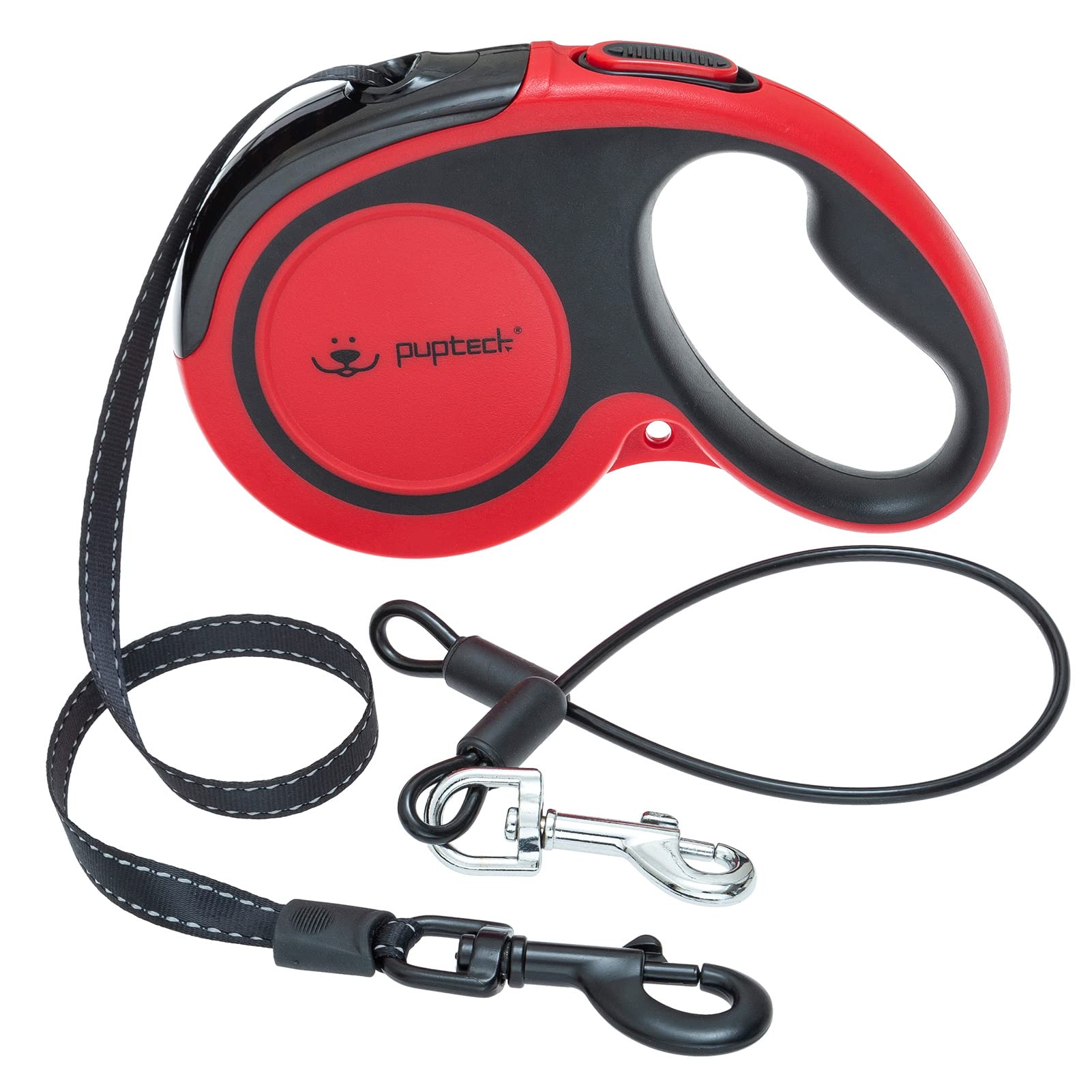PUPTECK Chew Proof Retractable Dog Lead for up to 110lbs Small Medium Large Dogs, 16ft Reflective Extendable Dog Lead with 15in Durable Wire Rope for Training Walking